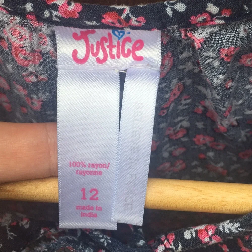 Justice Girls Pink Floral Peasant Boho Top Sz 12